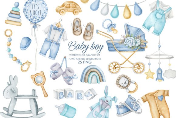 Download Watercolor Baby Boy Nursery Clipart - Baby boy Collection