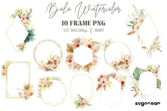 Download Boho Flowers Watercolor Frame Bundle - Watercolor frame bundle Collection