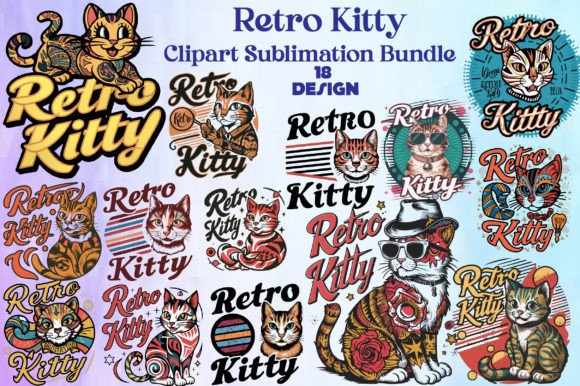 Download Retro Kitty Clipart PNG Bundle - Kitty clipart Collection