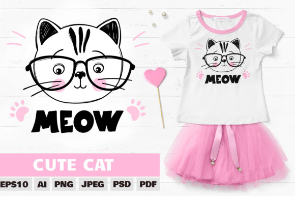 Download Cat with Glasses, Meow, Kitty Clipart - Kitty clipart Collection