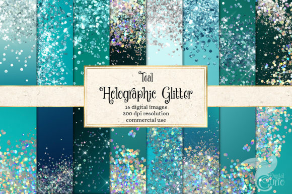 Download Teal Holographic Glitter Digital Paper - Holo Collection