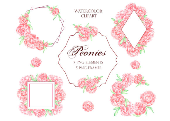 Download Peonies Watercolor Frame Bundle - Watercolor frame bundle Collection